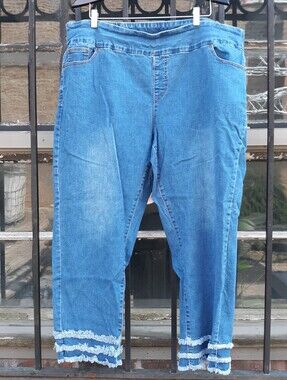 Slimsation By Multiples Blue Straight Leg Jeans with Frayed Hem Detail Pull On